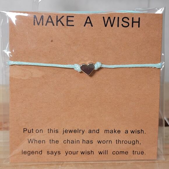 "Make A Wish" Adjustable Cord Bracelet w/ Heart NEW / SEALED - Picture 1 of 3